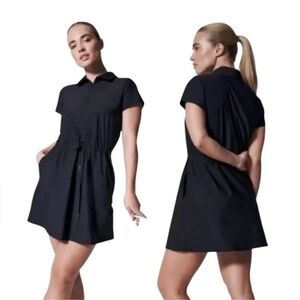 NWT SPANX womens size S black zip up tie waist collared Sunshine dress